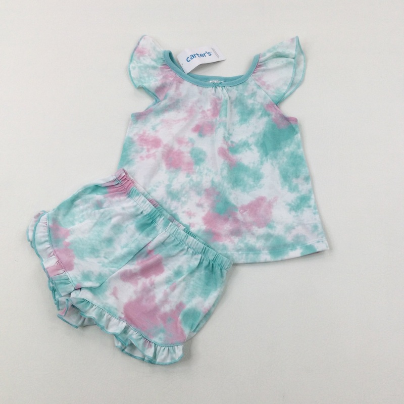 **NEW** Colourful Tie Dye Green T-Shirt & Shorts Set - Girls 2-3 Years