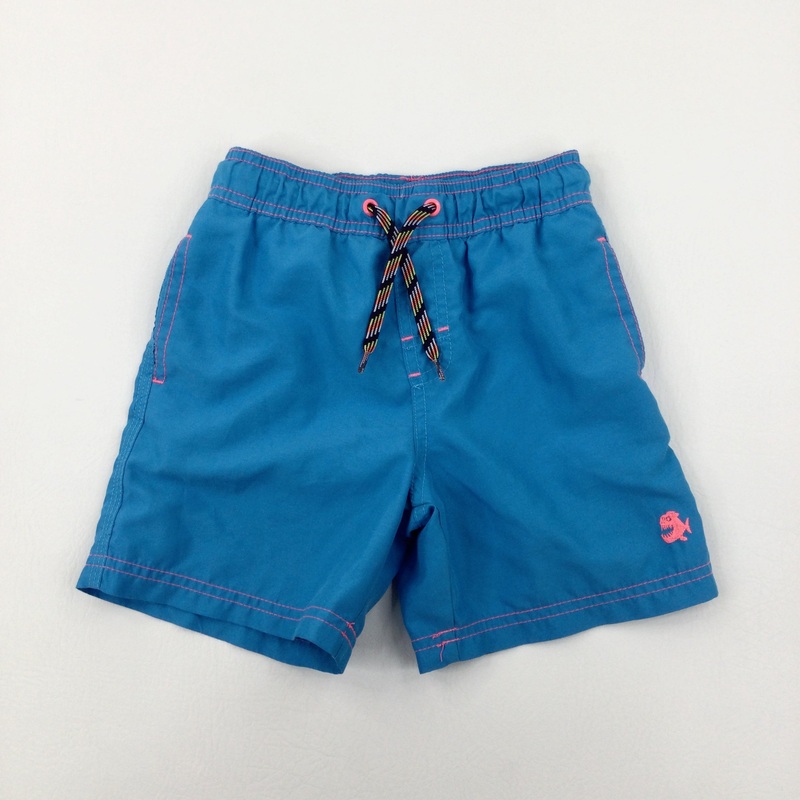 Piranha Motif Blue Swim Shorts - Boys 3-4 Years