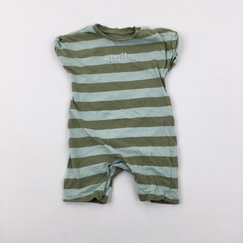 'Smile' Green Striped Romper - Boys 12-18 Months