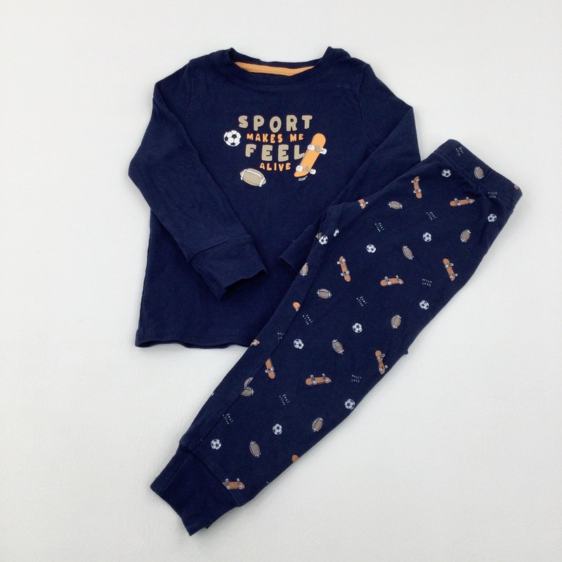 'Sport Makes Me Feel Alive' Skateboards & Footballs Navy Pyjamas - Boys 3-4 Years
