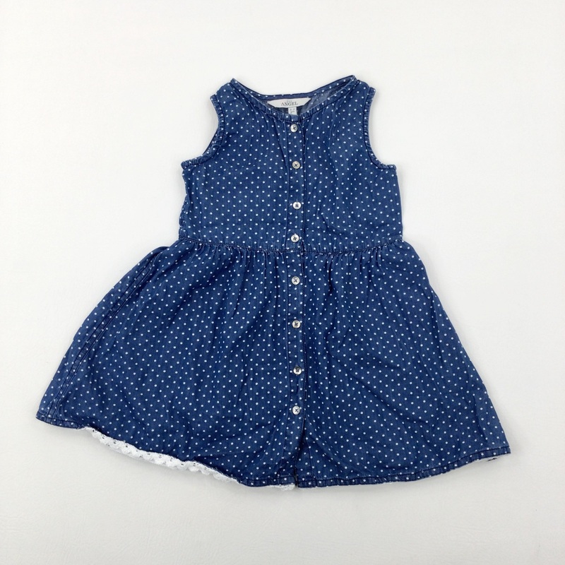 Spotty Blue Denim Effect Dress - Girls 3-4 Years