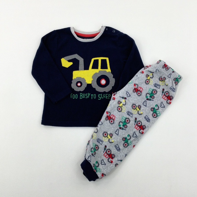 'Too Busy To Sleep!' Tractor Appliqued Blue Fleece Pyjamas - Boys 18-24 Months