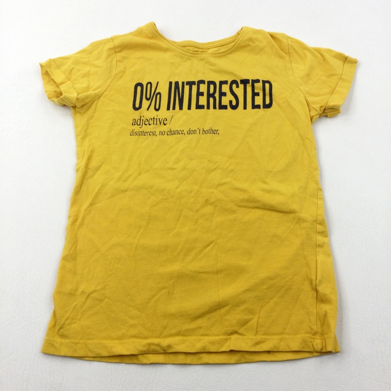 '0% Interested' Yellow T-Shirt - Girls 9-10 Years