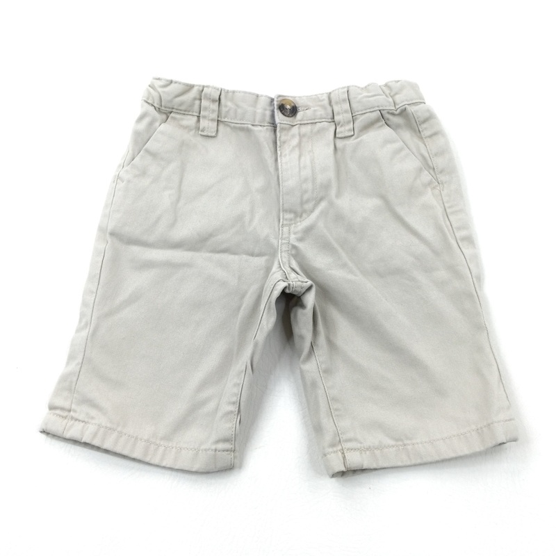 Beige Cotton Shorts With Adjustable Waist - Boys 5-6 Years