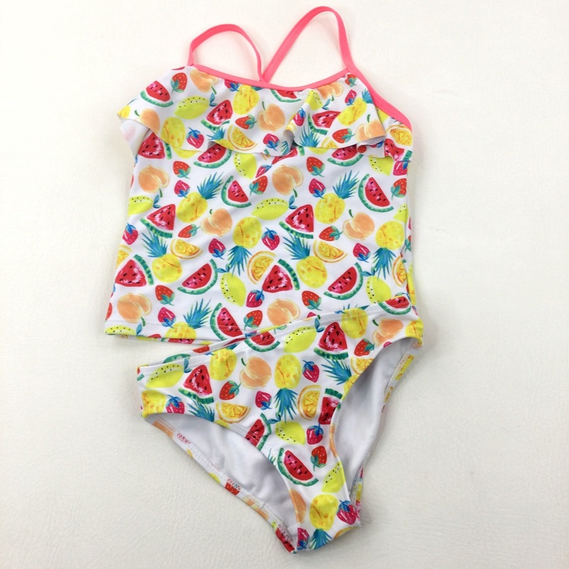 Colourful Fruit White Tankini - Girls 6-7 Years