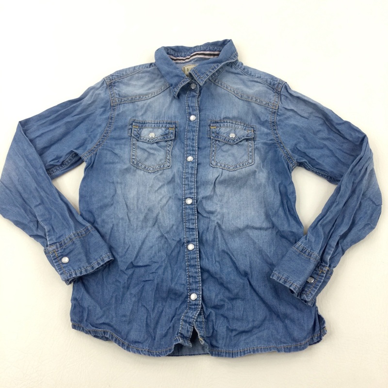 Denim Effect Cotton Long Sleeve Shirt - Boys 7-8 Years