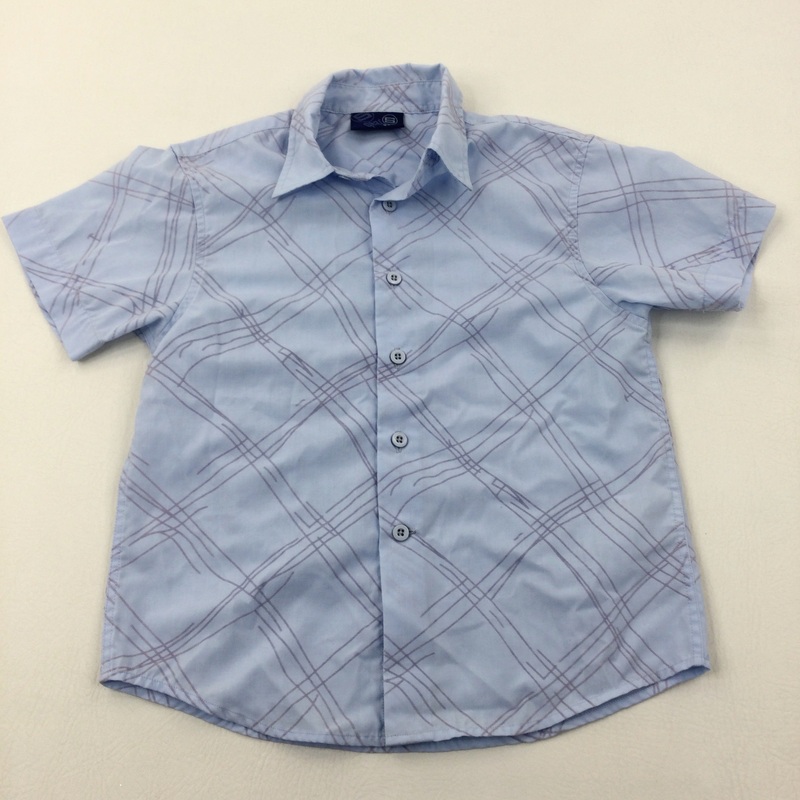 Flock Patterned Blue Cotton Short Sleeve Shirt - Boys 7-8 Years