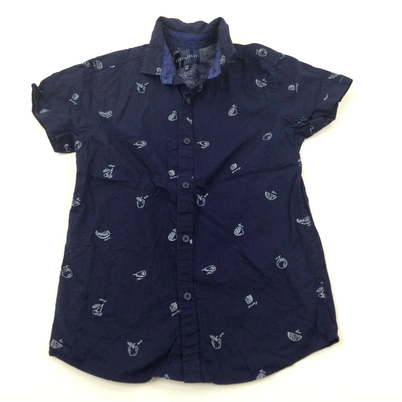 Fruit Navy Cotton Short Sleeve Shirt - Boys 7-8 Years