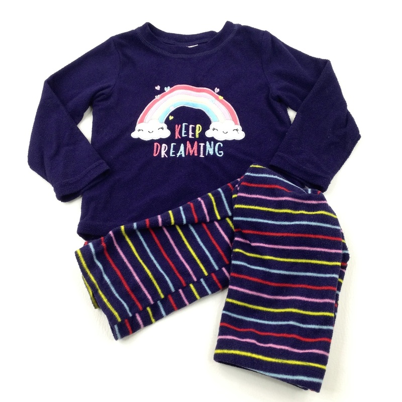 'Keep Dreaming' Rainbow Appliqued Navy Fleece Pyjamas - Girls 4-5 Years
