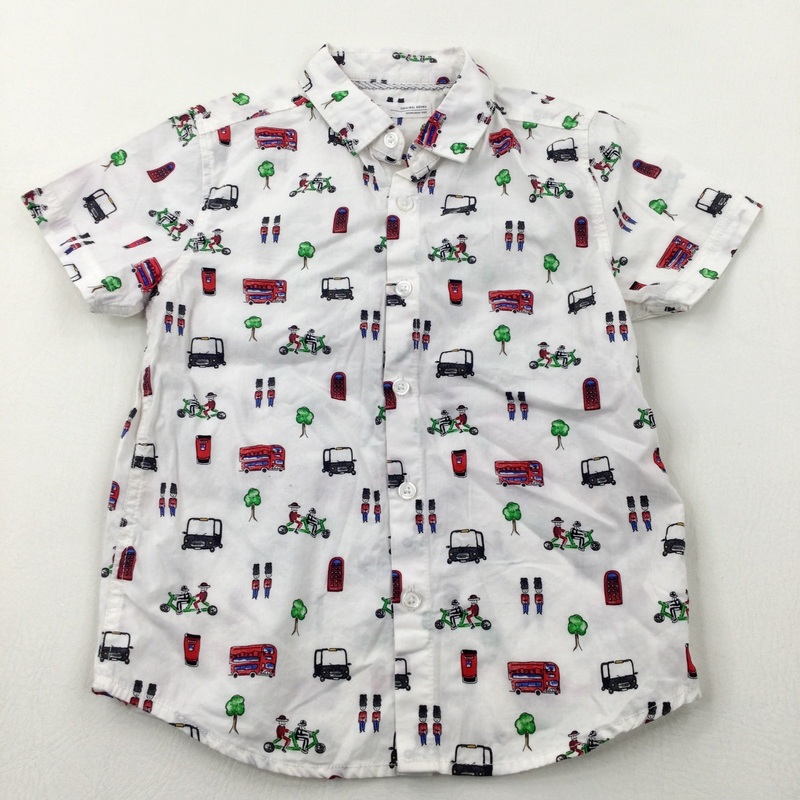 London Buses, Taxis & Guards White Short Sleeve Cotton Shirt - Boys 4-5 Years