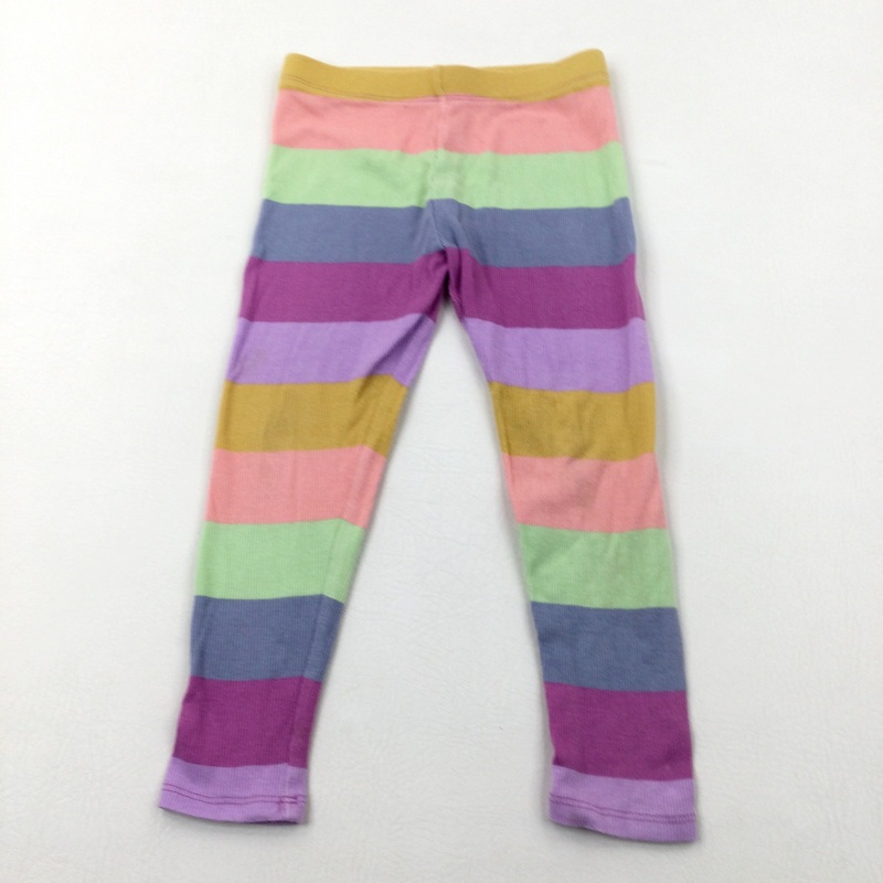 Pastel Rainbow Striped Ribbed Leggings - Girls 4-5 Years