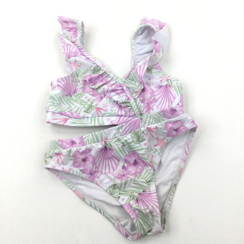 Seashells & Flowers White Bikini - Girls 7-8 Years
