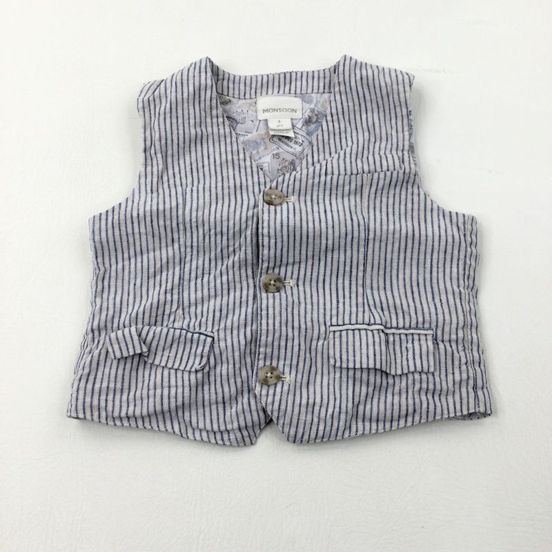 Stone & Blue Striped Waistcoat - Boys 2-3 Years