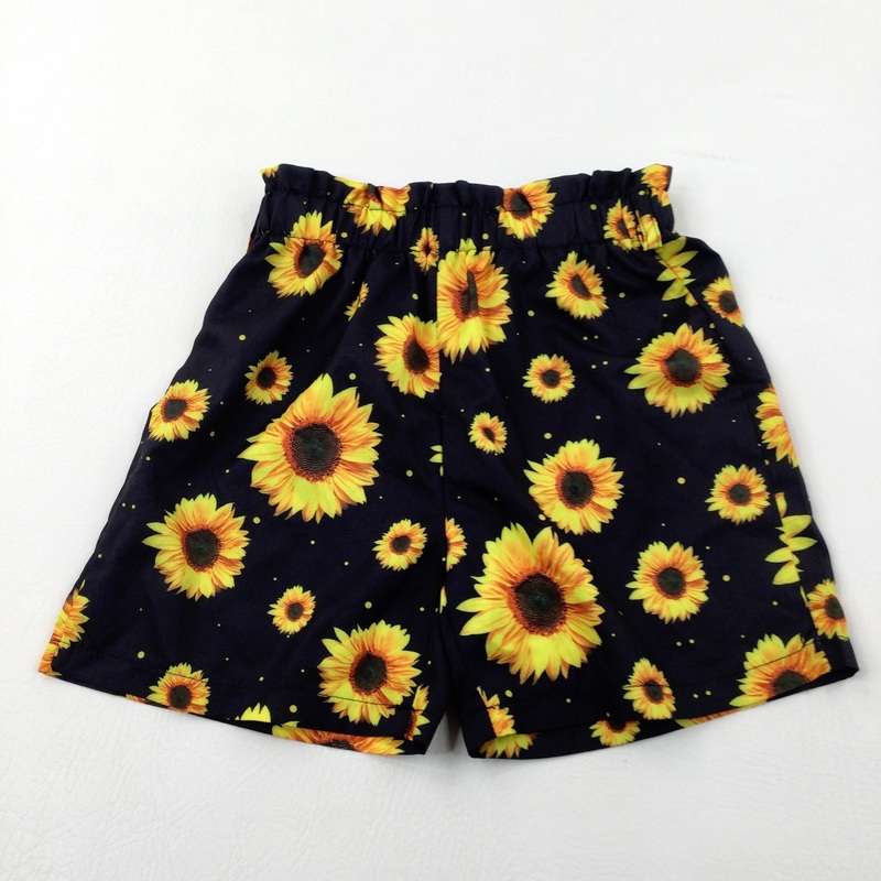 Sunflowers Black Lightweight Shorts - Girls 6 Years