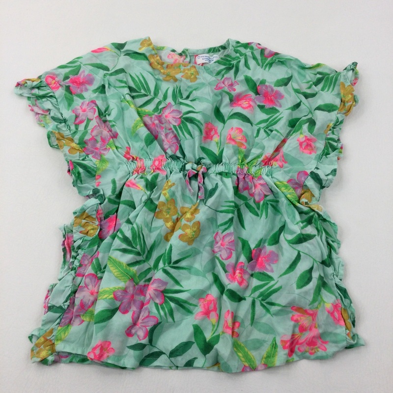 Tropical Flowers Green Floaty Top - Girls 6-7 Years