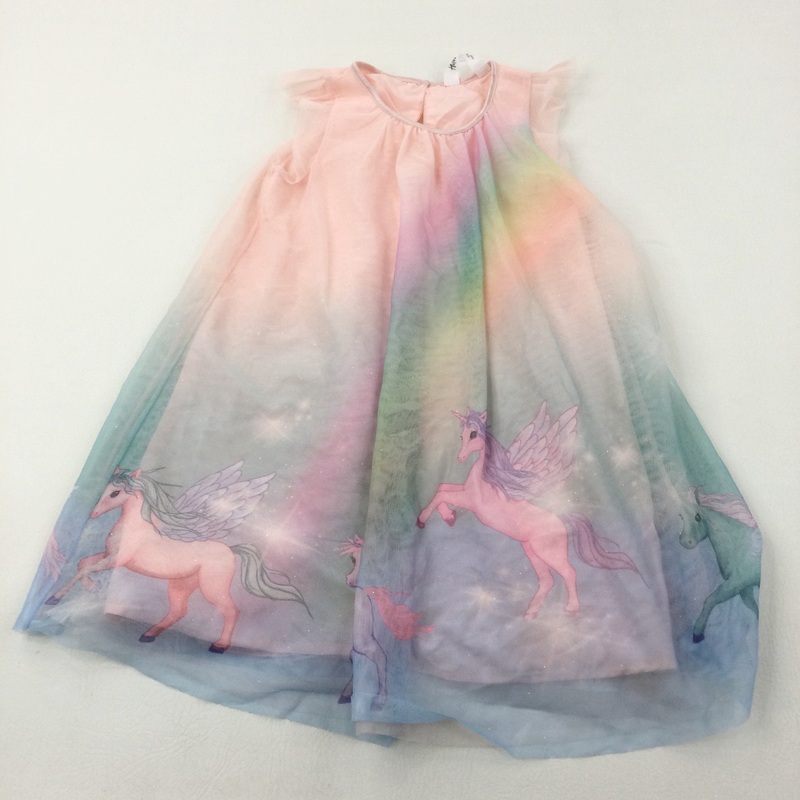 Unicorns Pastel Rainbow Party Dress - Girls 7-8 Years