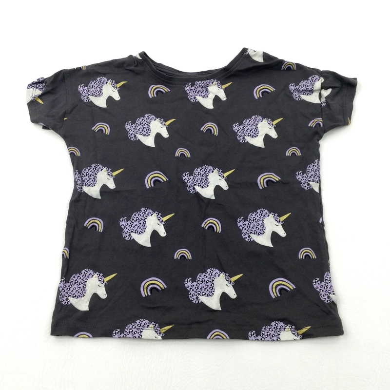 Unicorns & Rainbows Charcoal Grey T-Shirt - Girls 4-5 Years