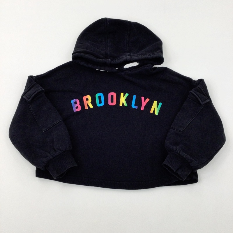 'Brooklyn' Colourful Black Cropped Hoodie - Girls 7-8 Years