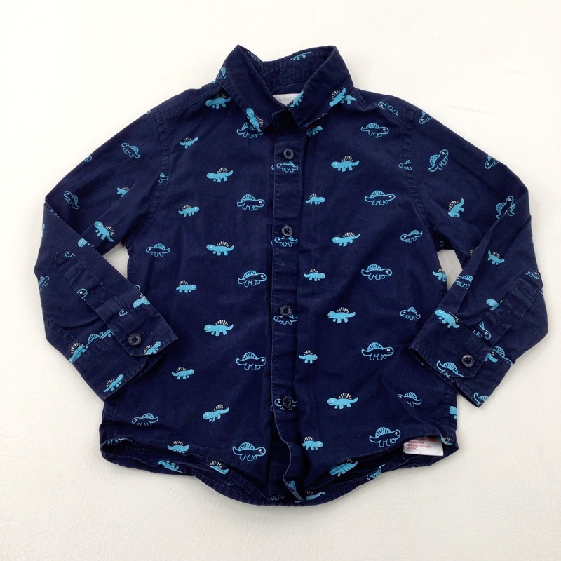 Dinosaurs Navy Cotton Long Sleeve Shirt - Boys 2-3 Years