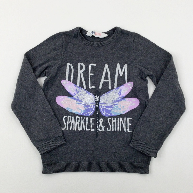 'Dream Sparkle & Shine' Dragonfly Glittery Grey Knitted Jumper - Girls 5-6 Years