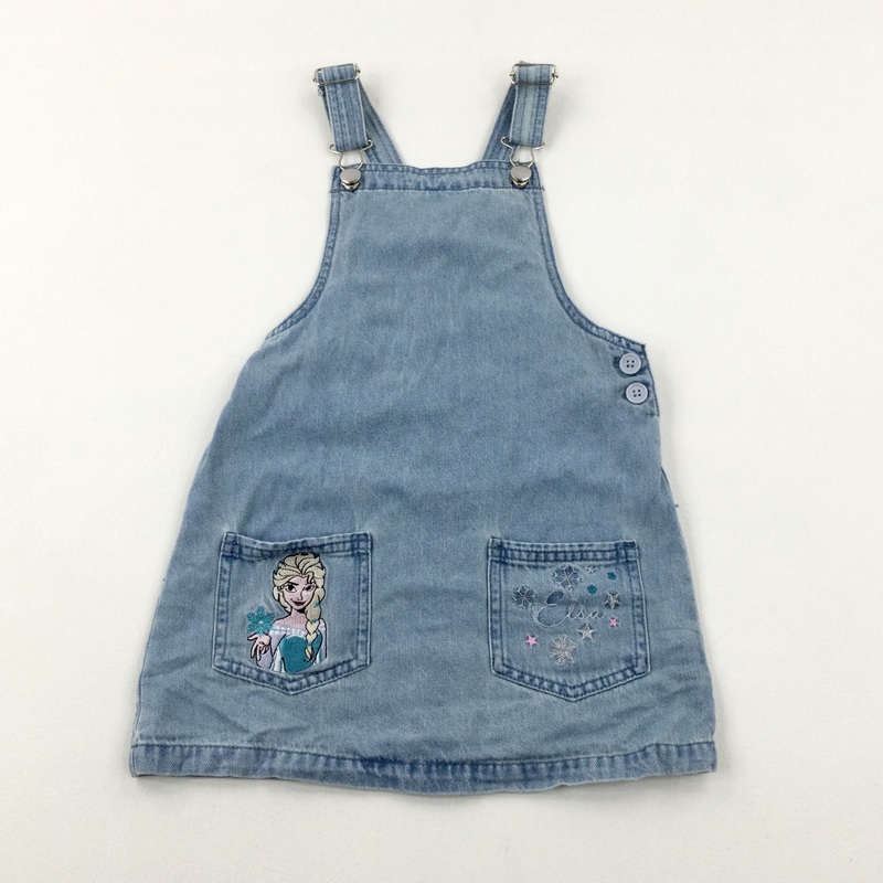 'Elsa' Embroidered Frozen Denim Dungaree Dress - Girls 4-5 Years