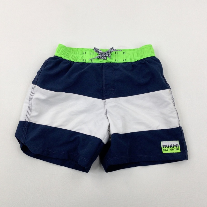 Navy & White Swim Shorts - Boys 7-8 Years