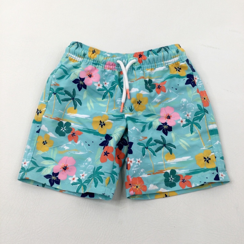 Palm Trees & Flowers Light Blue Swimming Shorts - Boys 2-3 Years