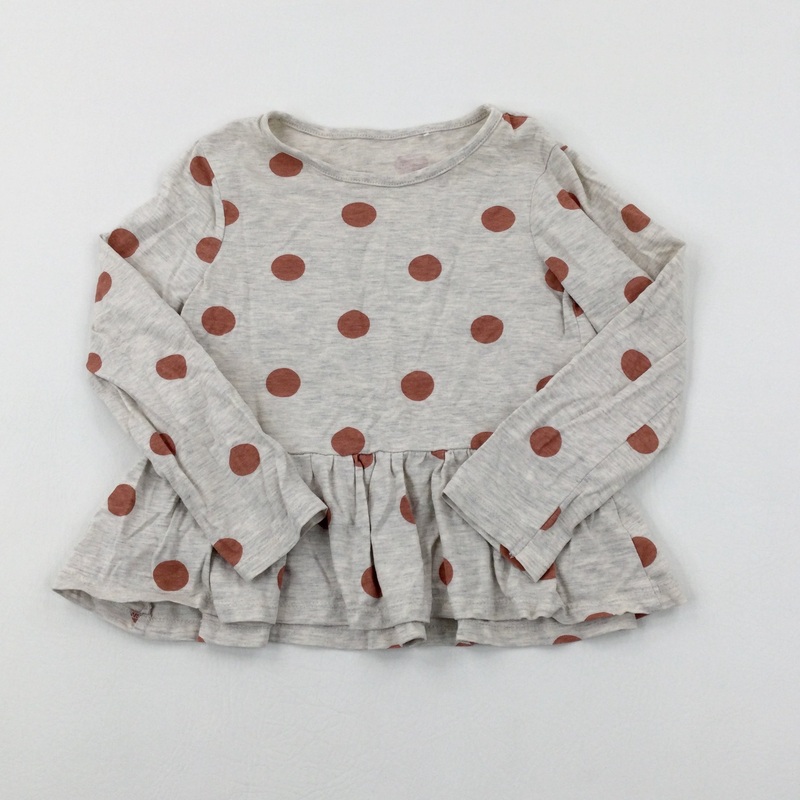 Spotty Pink & Grey Long Sleeve Top - Girls 5-6 Years