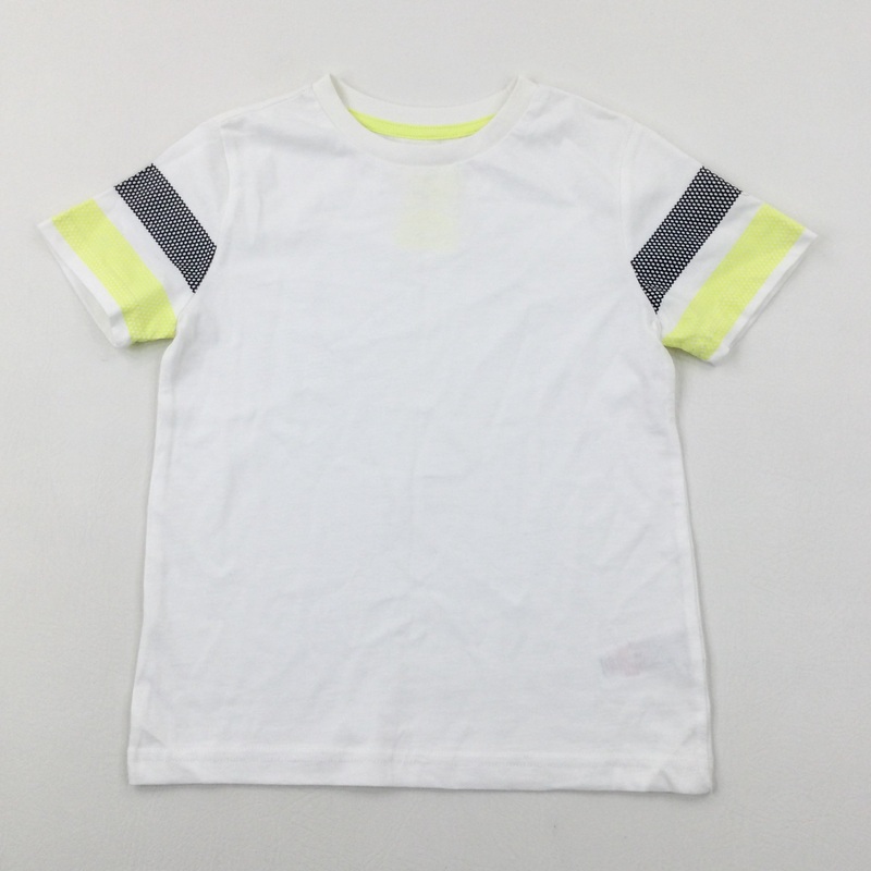 Striped Sleeves White T-Shirt - Boys 5-6 Years