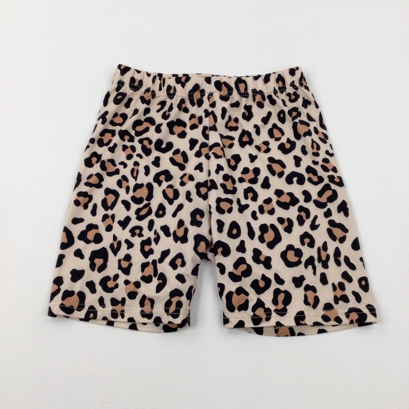 Animal Print Beige Jersey Shorts - Girls 9-10 Years