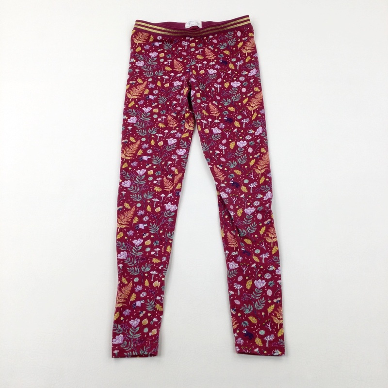 Animals & Plants Burgundy Leggings - Girls 10-11 Years