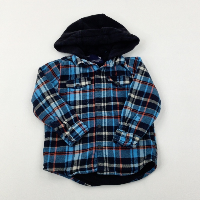 Blue Checked Shirt With Hood - Boys 3-4 Years
