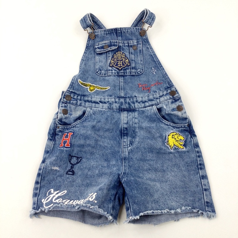 'Team Hogwarts' Harry Potter Appliqued Blue Denim Dungarees - Girls 10-11 Years