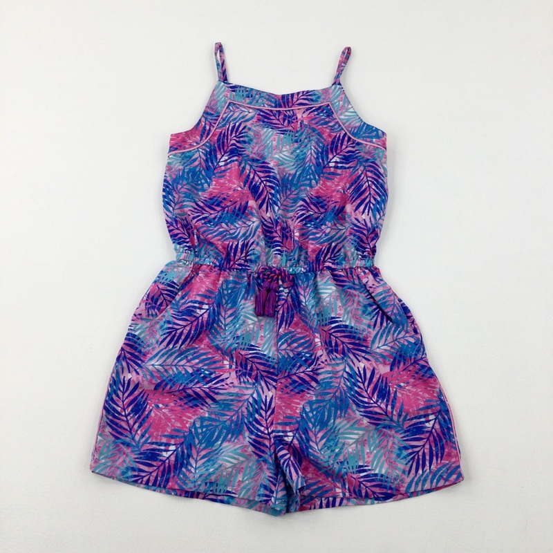 Tropical Leaves Pink & Blue Playsuit - Girls 12-13 Years