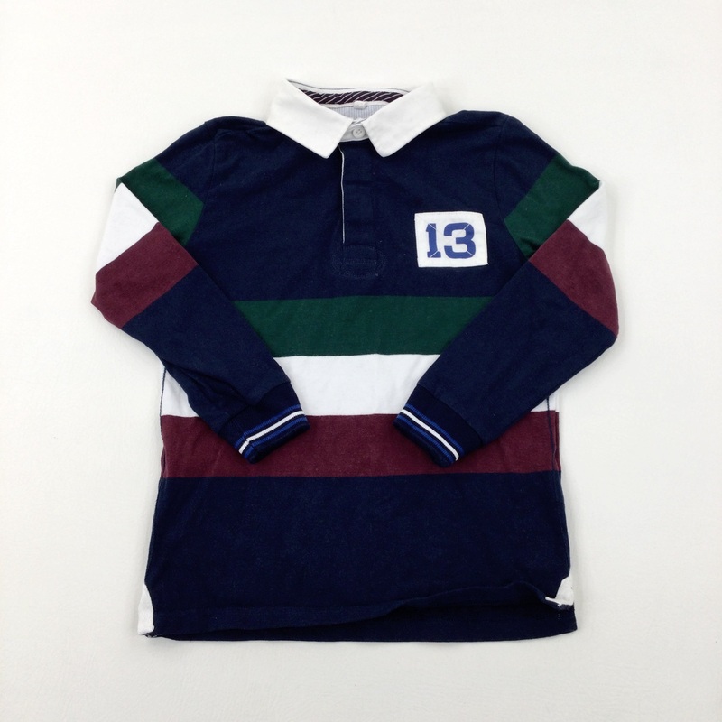 '13' Embroidered Navy Striped Rugby Top - Boys 8-9 Years