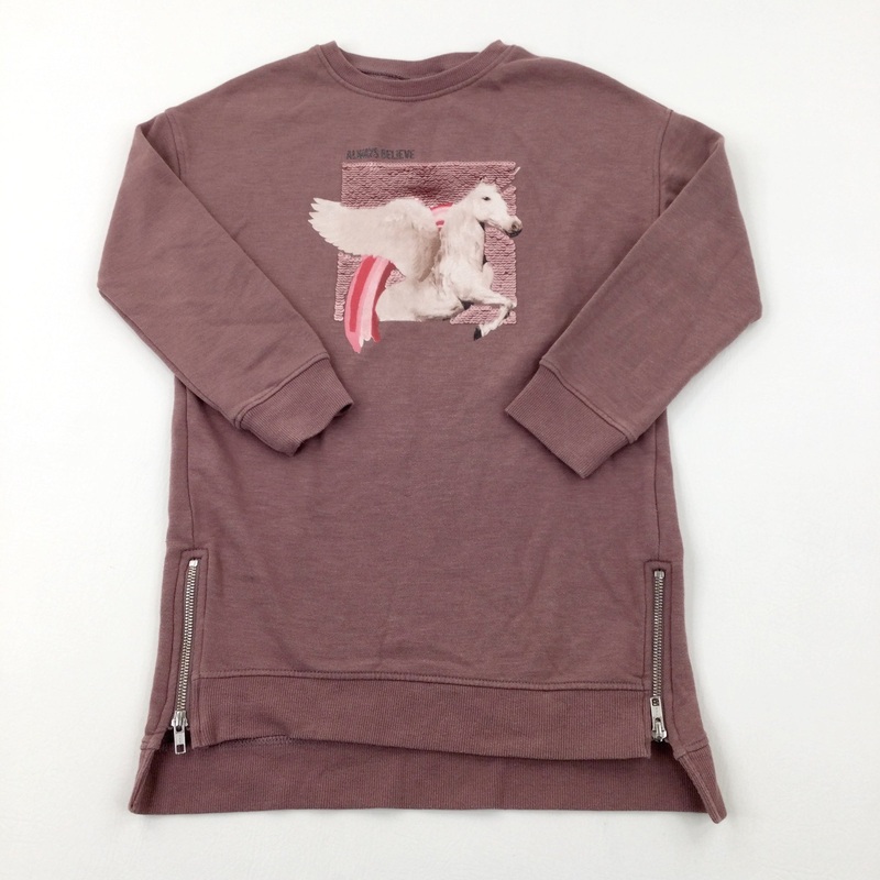 'Always Believe' Unicorn Sequinned Dusky Pink Sweatshirt Dress - Girls 7-8 Years