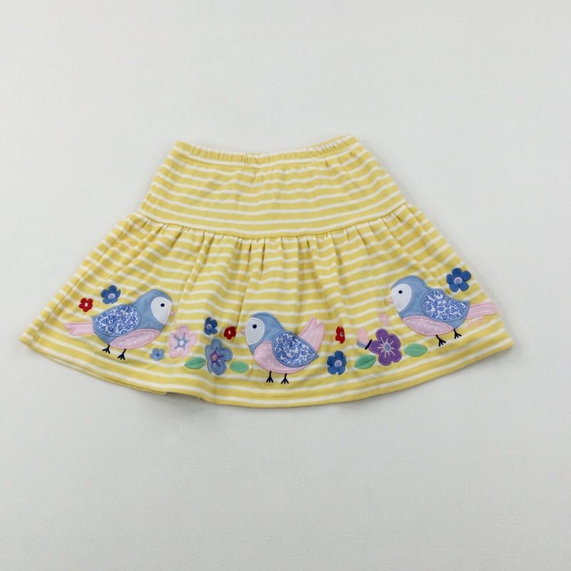 Birds Appliqued Yellow Striped Skirt - Girls 4-5 Years
