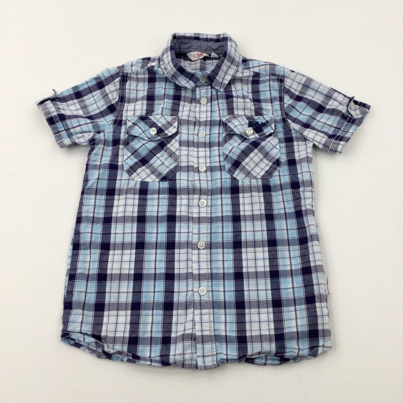 Blue Checked Short Sleeved Shirt - Boys 7-8 Years