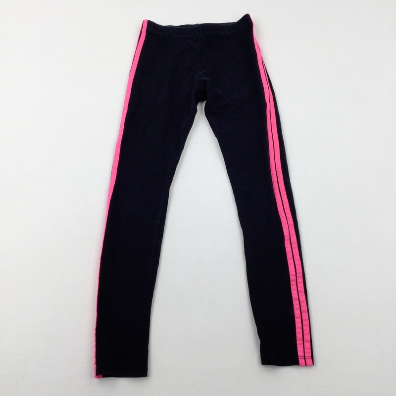 Pink Striped Black Leggings - Girls 11-12 Years