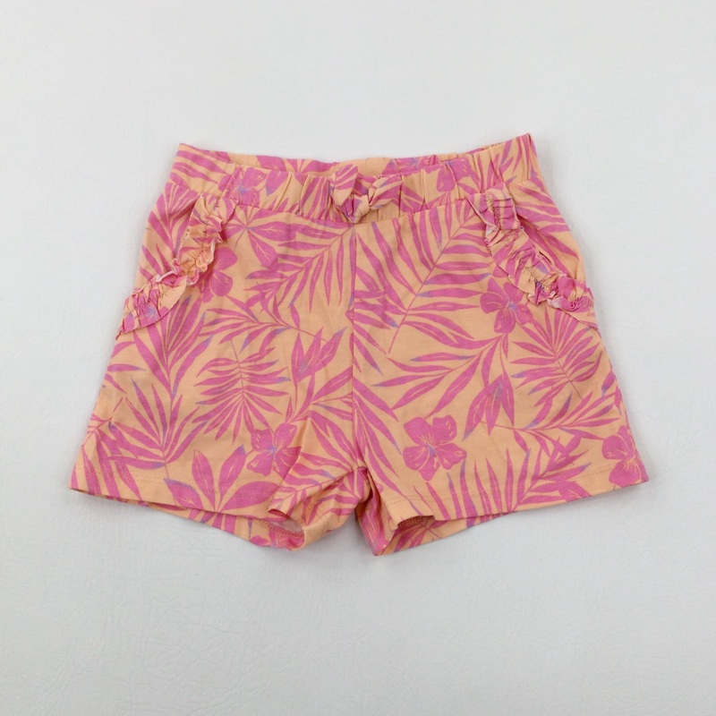 Tropical Leaves Pink Jersey Shorts - Girls 6-7 Years