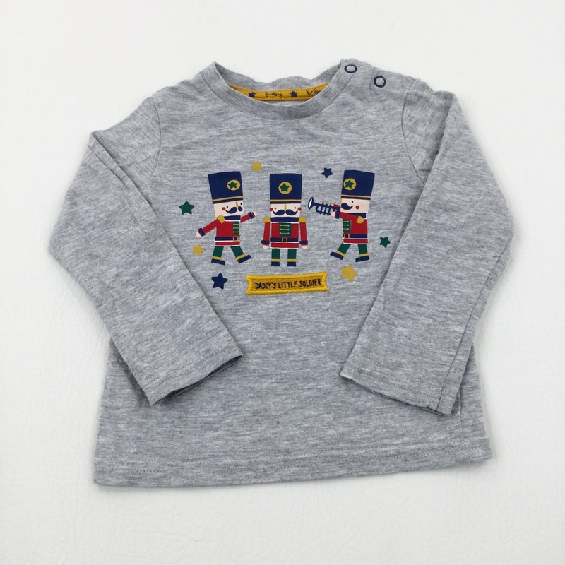 'Daddy's Little Soldier' Stars Grey Long Sleeve Top - Boys 6-9 Months