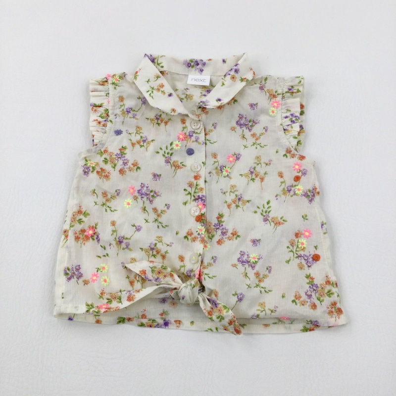 Flowers Cream Tie Top - Girls 9-12 Months