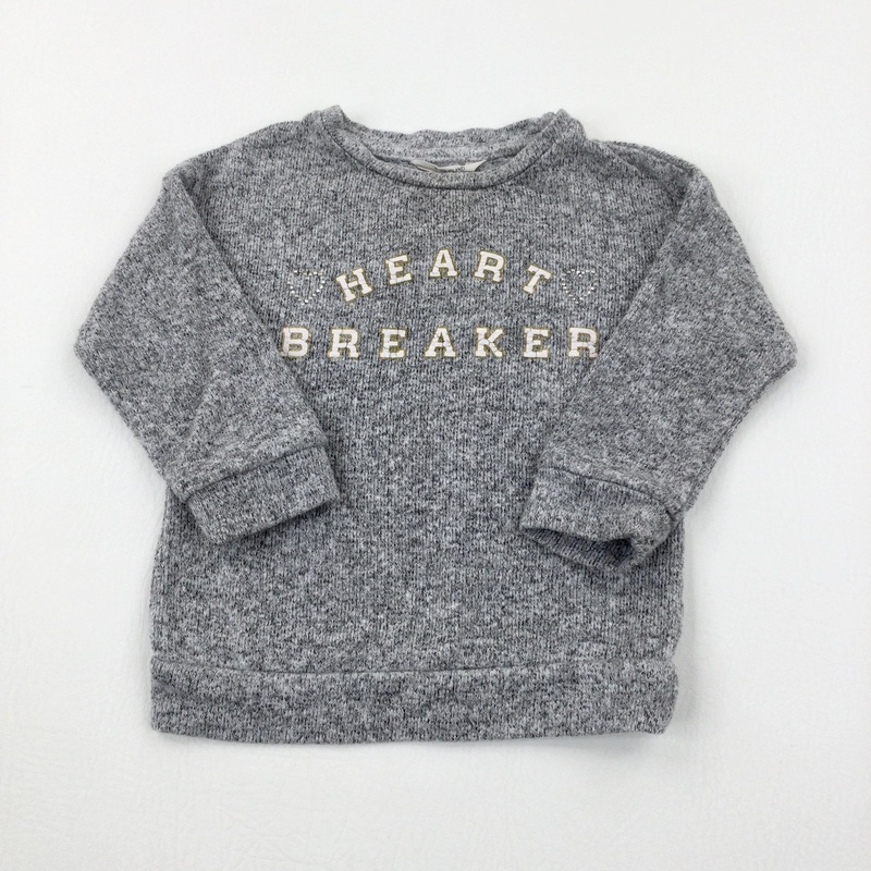 'Heart Breaker' Diamonte Grey Lightweight Jumper - Girls 9-12 Months