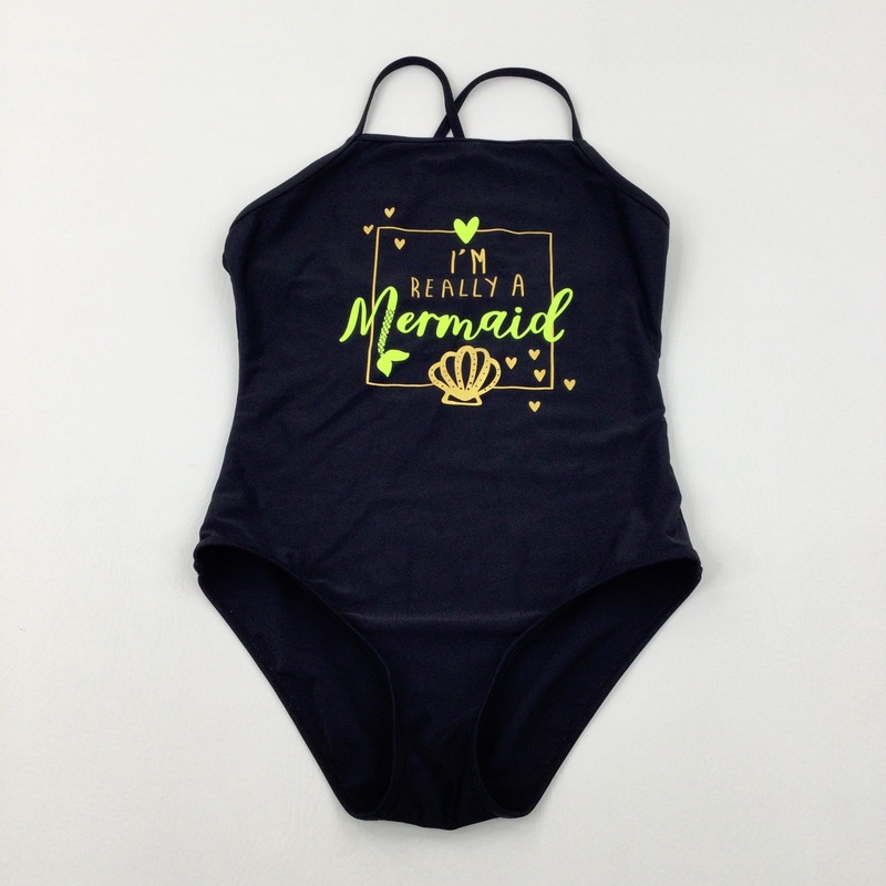 'I'm Really A Mermaid' Black Swimming Costume - Girls 12-13 Years