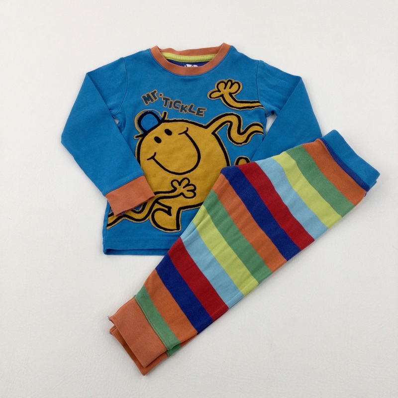 'Mr Tickle' Mr Men Appliqued Colourful Striped Blue Pyjamas - Boys 18-24 Months