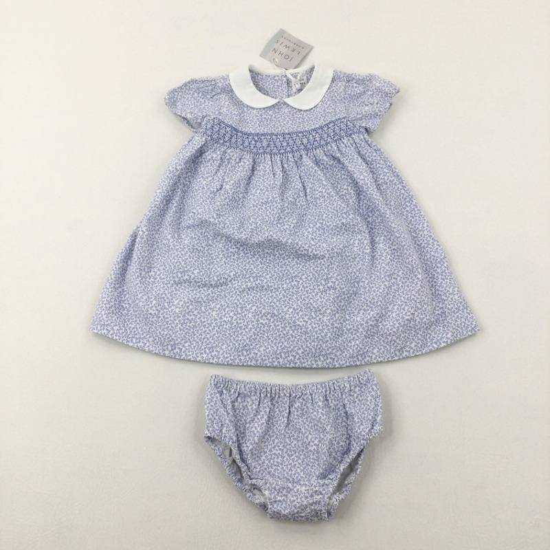 **NEW** Flowers Blue & White Dress & Nappy Pants Set - Girls 12-18 Months