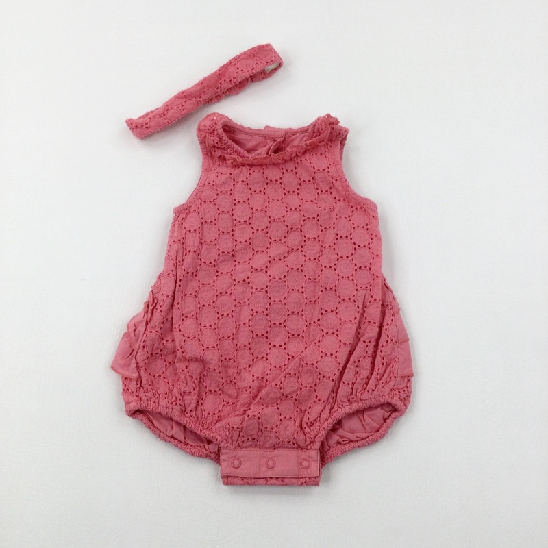 Patterned Pink Romper & Headband Set - Girls 9-12 Months