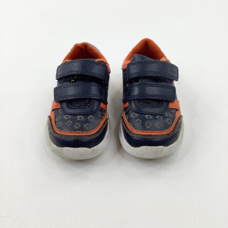 Paw Prints Navy & Orange Shoes - Boys - Shoe Size 8G