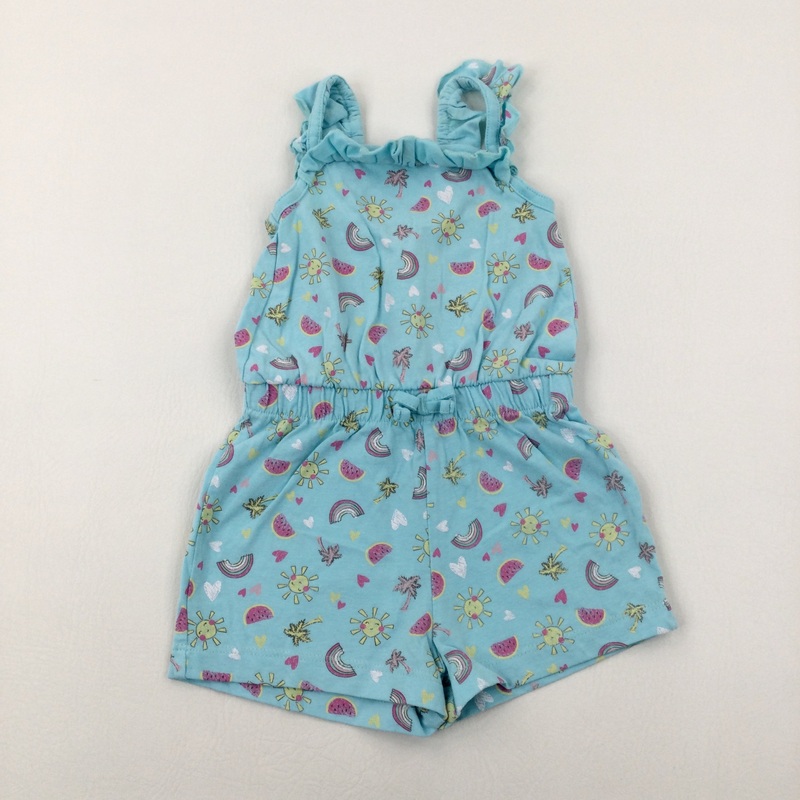 Rainbows & Suns Blue Playsuit - Girls 12-18 Months