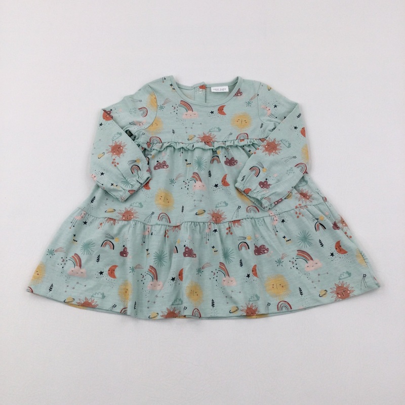 Sun Moon & Stars Green Dress - Girls 9-12 Months